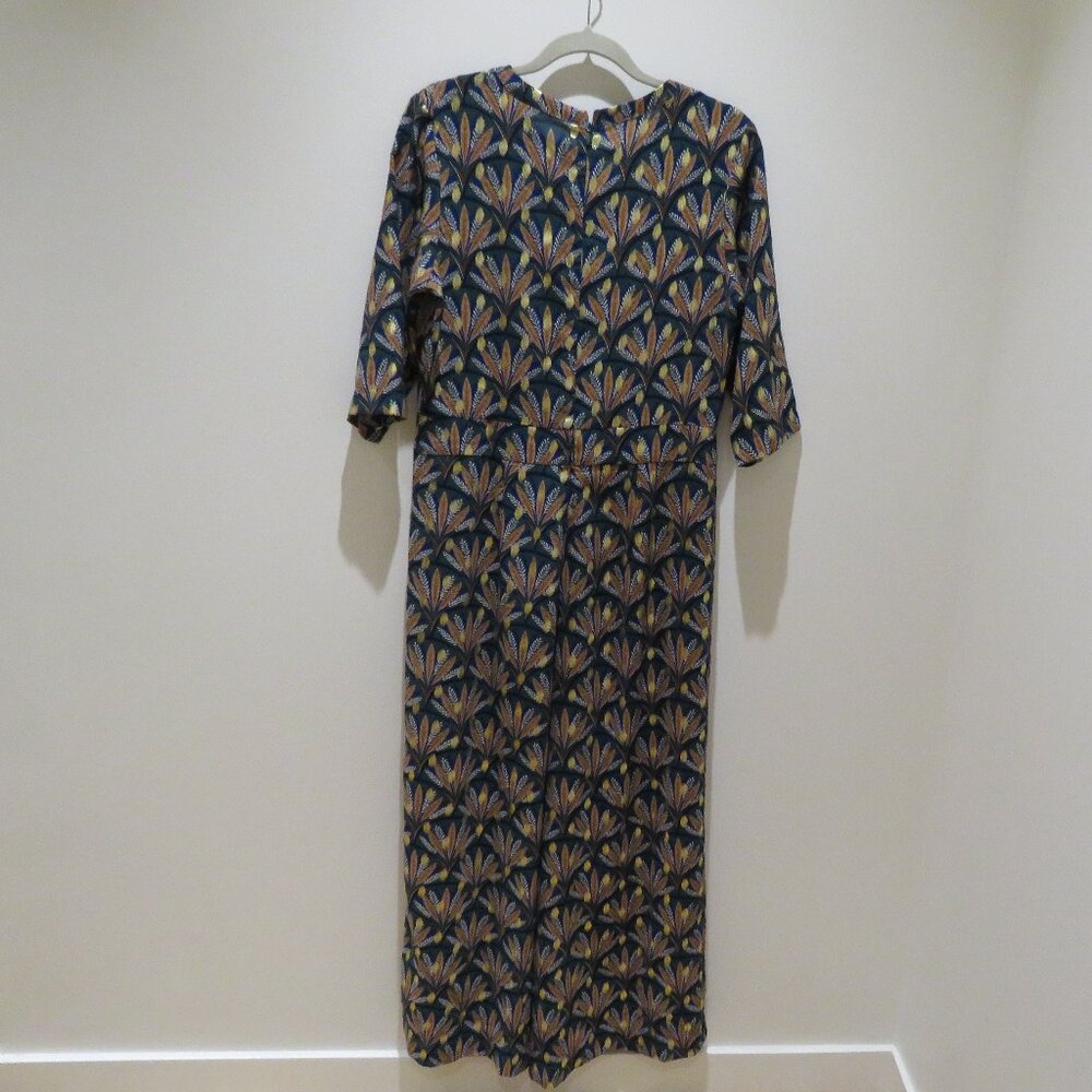 ANTHROPOLOGIE TRAFFIC PEOPLE Metallic Leaf Print Wide Leg Jumpsuit Boho - Size M - Picture 12 of 16